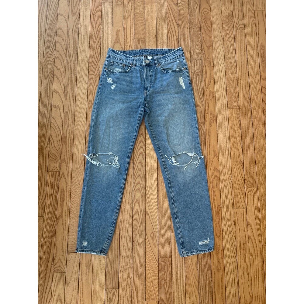 H&M jeans womens light wash denim distressed ripped casual juniors wide leg Y2K